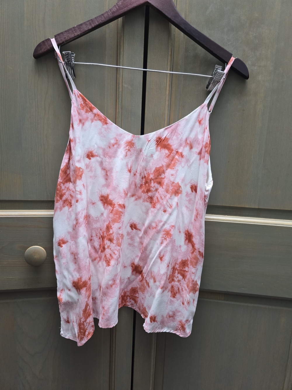 Women’s Tie-Dye Spaghetti Strap Cami Top - Coral White